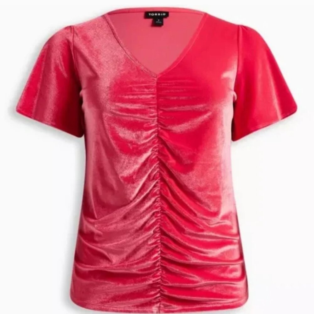 Torrid Velvet Shirred‎ Front Flutter Sleeve Top Tea Berry size 2